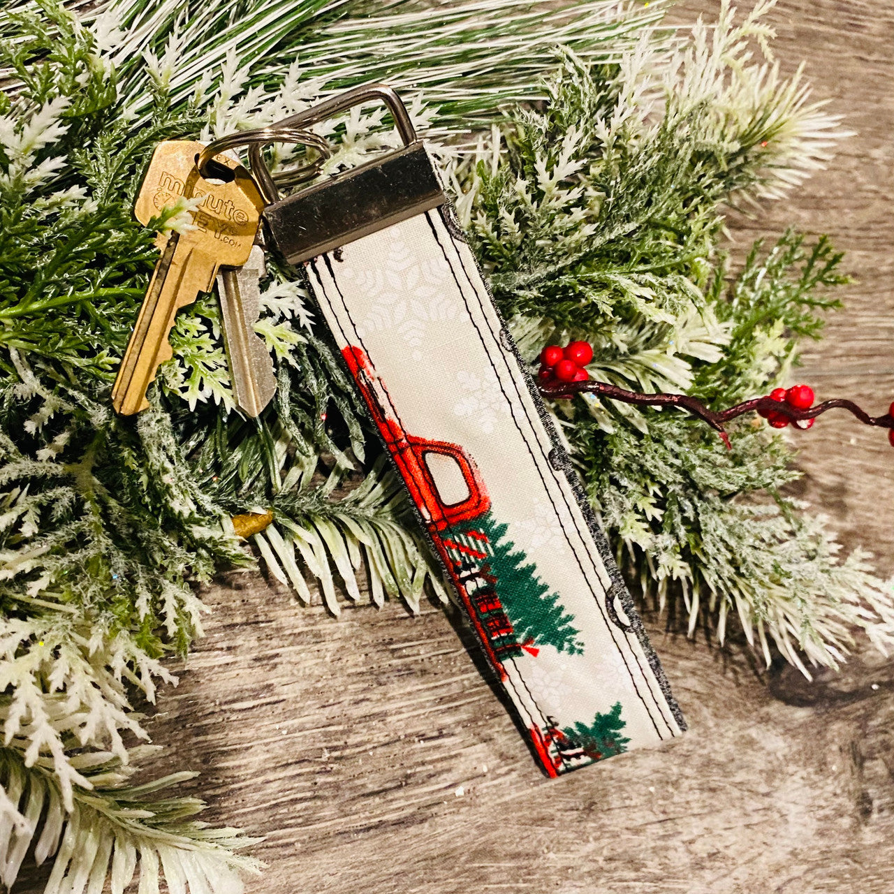 Country Red Christmas Truck Keychain
